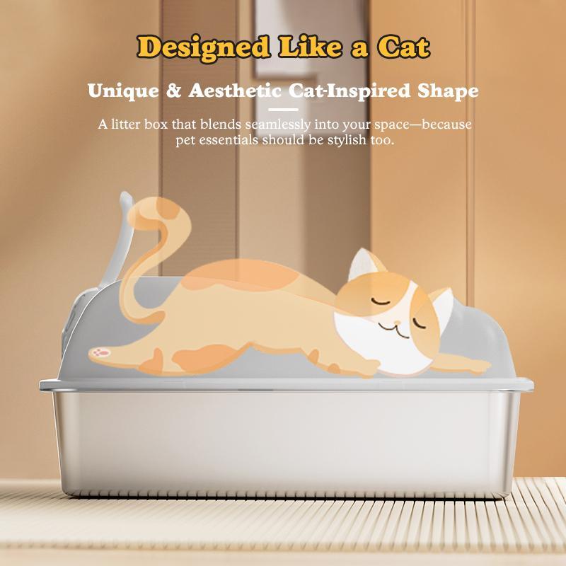 KFX-6953277 Large Stainless Steel Cat Litter Box - Durable, Easy to Clean, Spacious Design