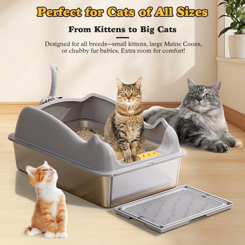 KFX-6953277 Large Stainless Steel Cat Litter Box - Durable, Easy to Clean, Spacious Design