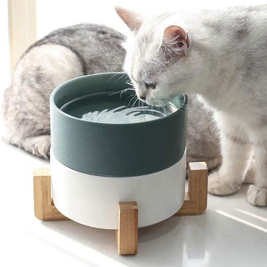 KFX-6953789 Bamboo Frame Monochrome Ceramic Pet Bowl - White, Gray, Dark Green, Frosted Yellow, 15.5cm Diameter