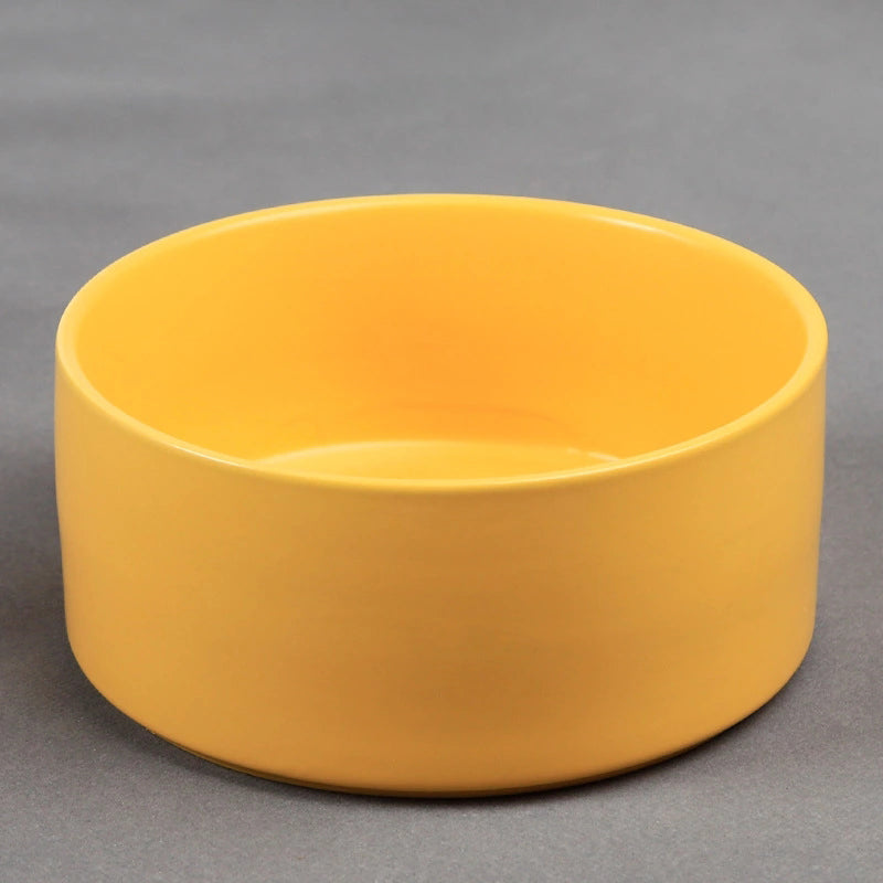 KFX-6953789 Bamboo Frame Monochrome Ceramic Pet Bowl - White, Gray, Dark Green, Frosted Yellow, 15.5cm Diameter