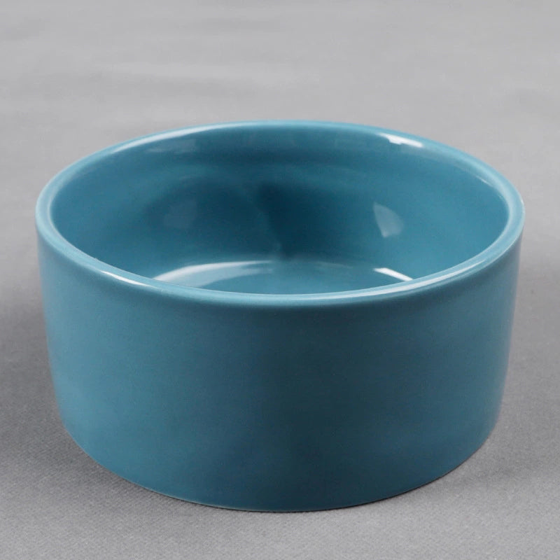 KFX-6953789 Bamboo Frame Monochrome Ceramic Pet Bowl - White, Gray, Dark Green, Frosted Yellow, 15.5cm Diameter