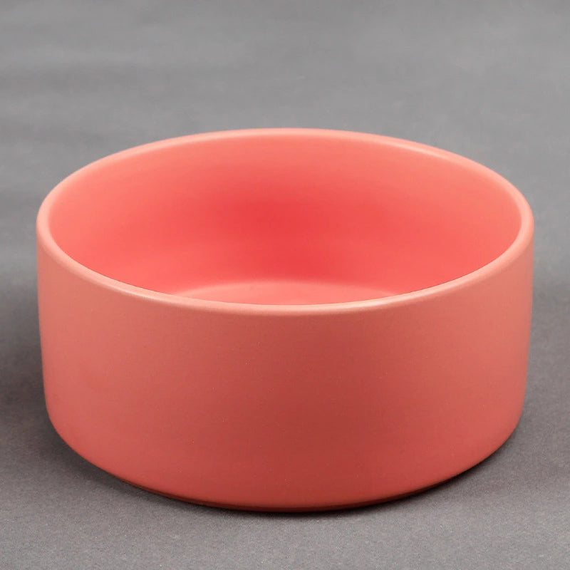 KFX-6953789 Bamboo Frame Monochrome Ceramic Pet Bowl - White, Gray, Dark Green, Frosted Yellow, 15.5cm Diameter