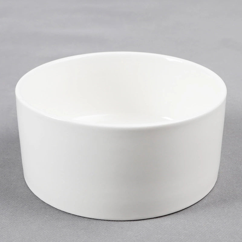 KFX-6953789 Bamboo Frame Monochrome Ceramic Pet Bowl - White, Gray, Dark Green, Frosted Yellow, 15.5cm Diameter