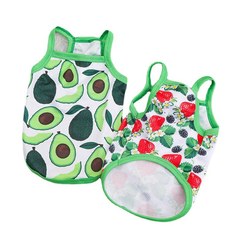 KFX-6954173 Breathable Outdoor Dog Sling Vest in Avocado, Strawberry, and Tropical Fruit – XS to XL Sizes Available