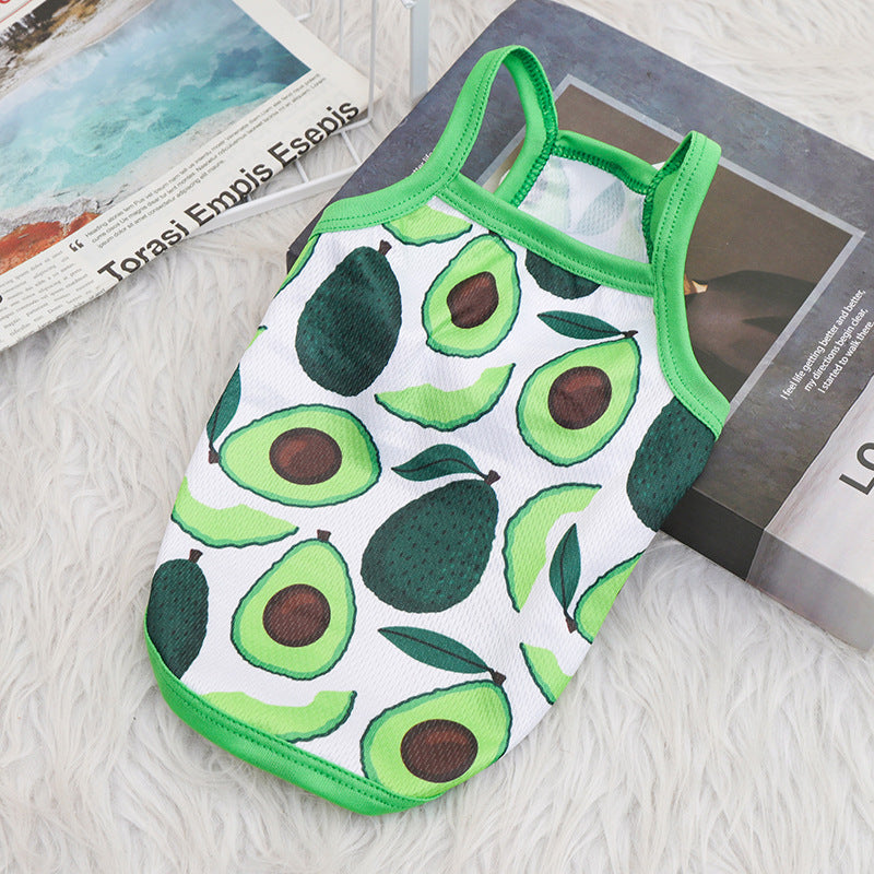 KFX-6954173 Breathable Outdoor Dog Sling Vest in Avocado, Strawberry, and Tropical Fruit – XS to XL Sizes Available