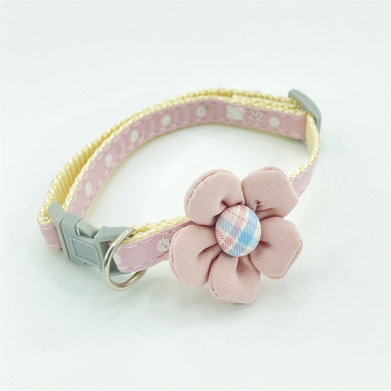 KFX-6955581 Colorful Polka Dot Flower Collar for Pets - Adjustable 19-32cm, Soft Cloth Design