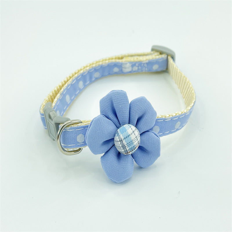 KFX-6955581 Colorful Polka Dot Flower Collar for Pets - Adjustable 19-32cm, Soft Cloth Design