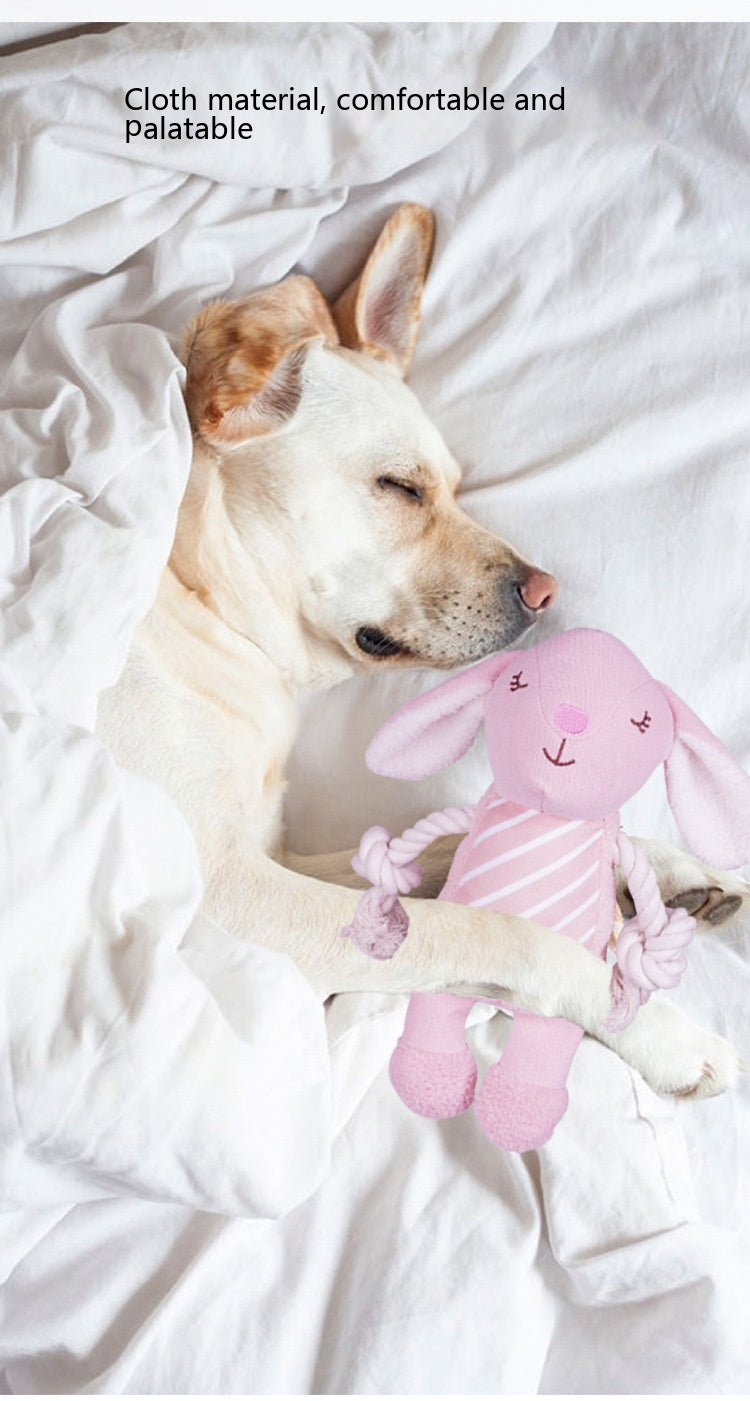 KFX-6958397 Plush Bite-Resistant Dog Toy - Pink Rabbit, Pig, Blue Bear - Soft Cloud Velvet & Cotton Fill