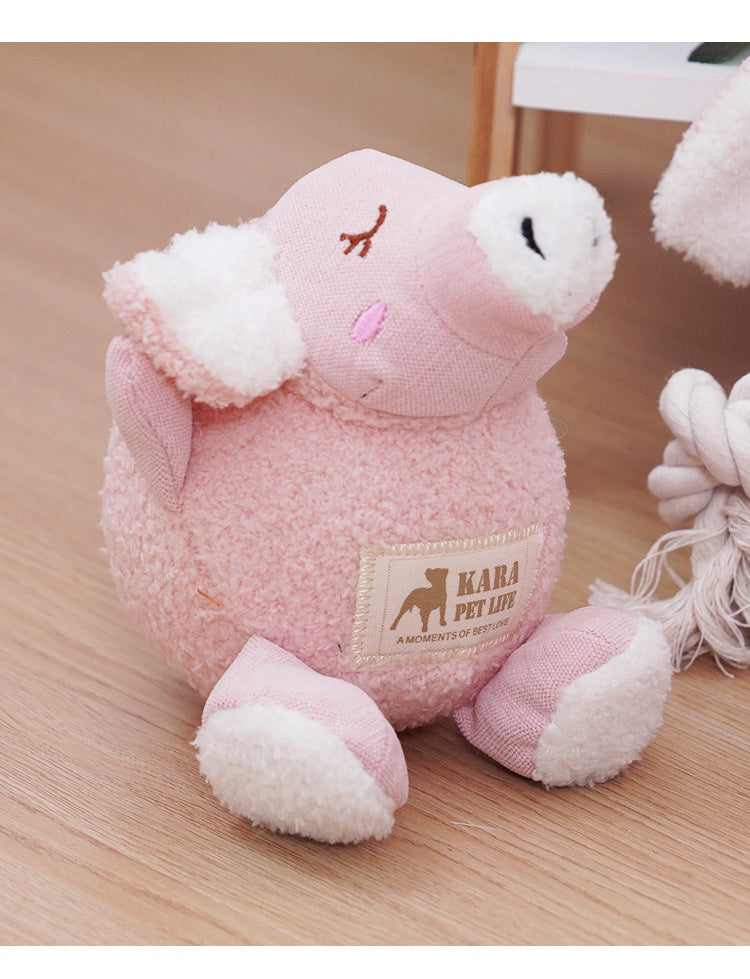 KFX-6958397 Plush Bite-Resistant Dog Toy - Pink Rabbit, Pig, Blue Bear - Soft Cloud Velvet & Cotton Fill