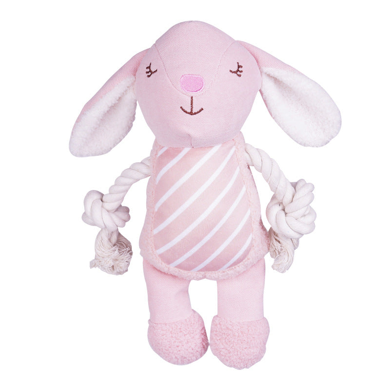 KFX-6958397 Plush Bite-Resistant Dog Toy - Pink Rabbit, Pig, Blue Bear - Soft Cloud Velvet & Cotton Fill