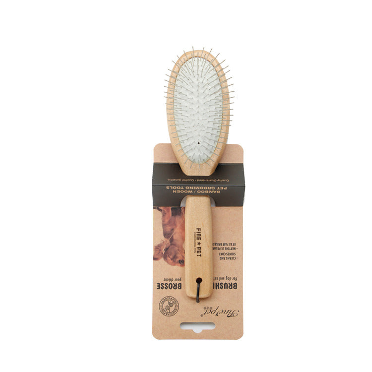 KFX-6959165 Long Haired Pet Grooming Comb - Solid Wood Handle with Stainless Steel Pins
