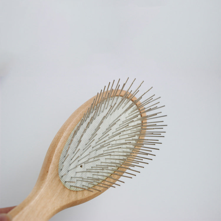 KFX-6959165 Long Haired Pet Grooming Comb - Solid Wood Handle with Stainless Steel Pins