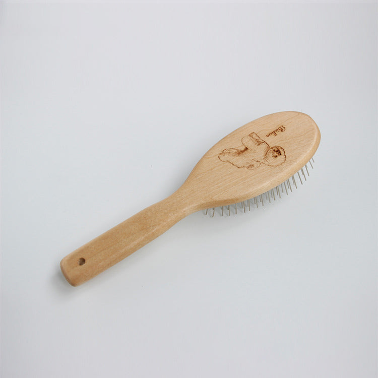 KFX-6959165 Long Haired Pet Grooming Comb - Solid Wood Handle with Stainless Steel Pins