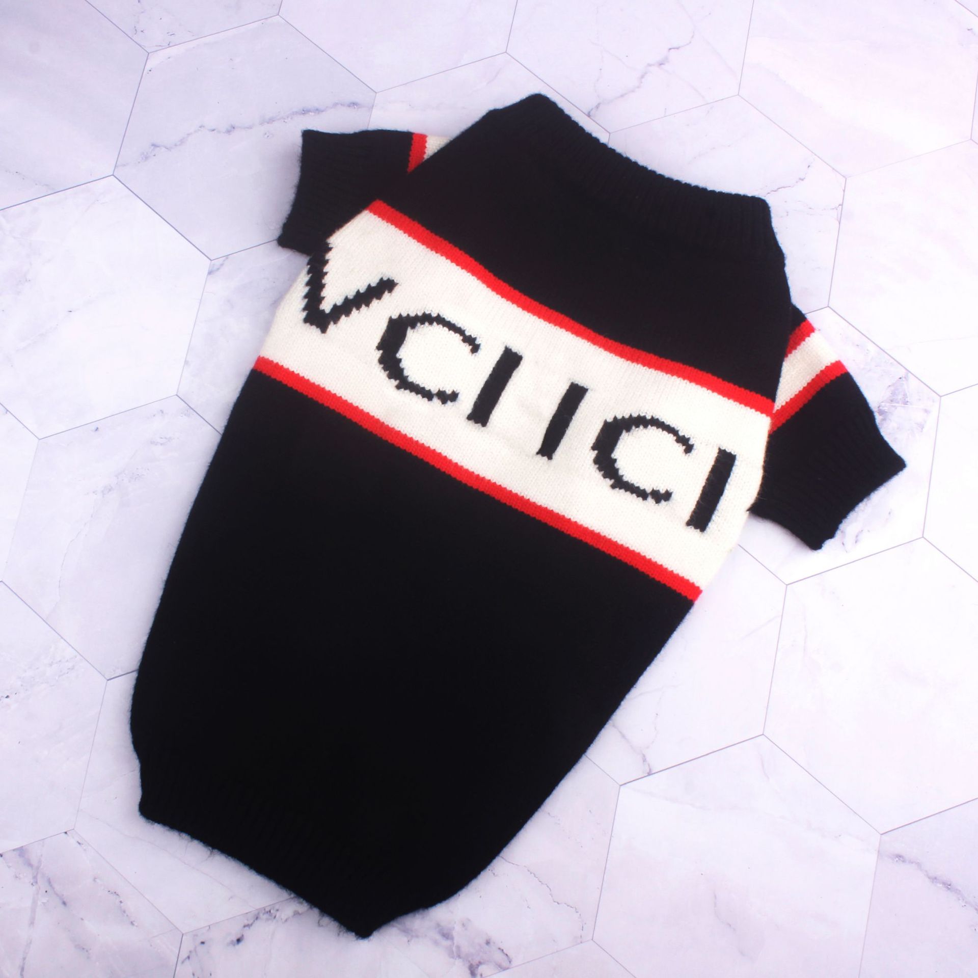 KFX-6961341 Cozy Wool Letter Sweater for Pets - Black, Sizes S to XXL