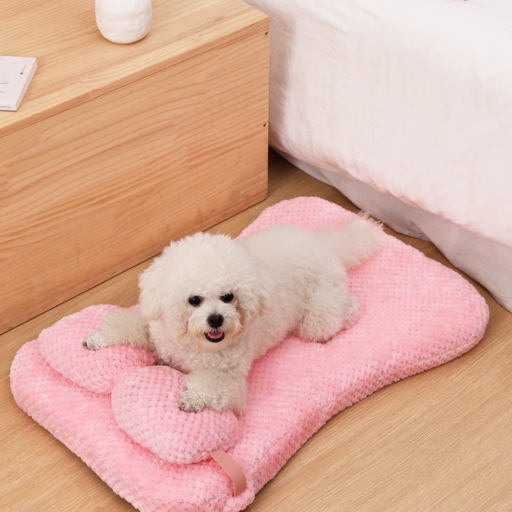 KFX-6965181 Calming Soft Plush Pet Bed Mat with Pillow for Dogs and Cats - Large Size