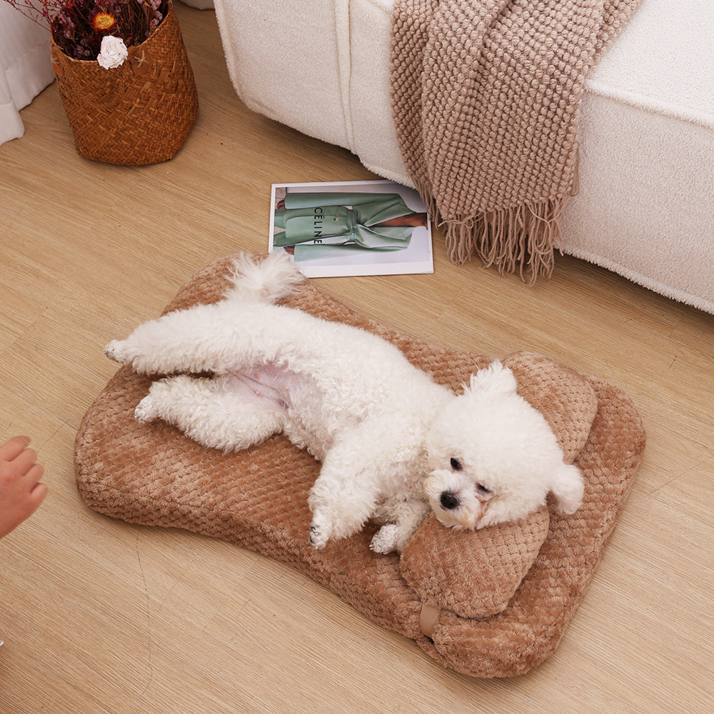 KFX-6965181 Calming Soft Plush Pet Bed Mat with Pillow for Dogs and Cats - Large Size