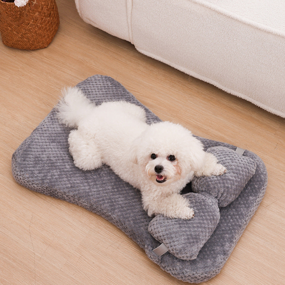 KFX-6965181 Calming Soft Plush Pet Bed Mat with Pillow for Dogs and Cats - Large Size