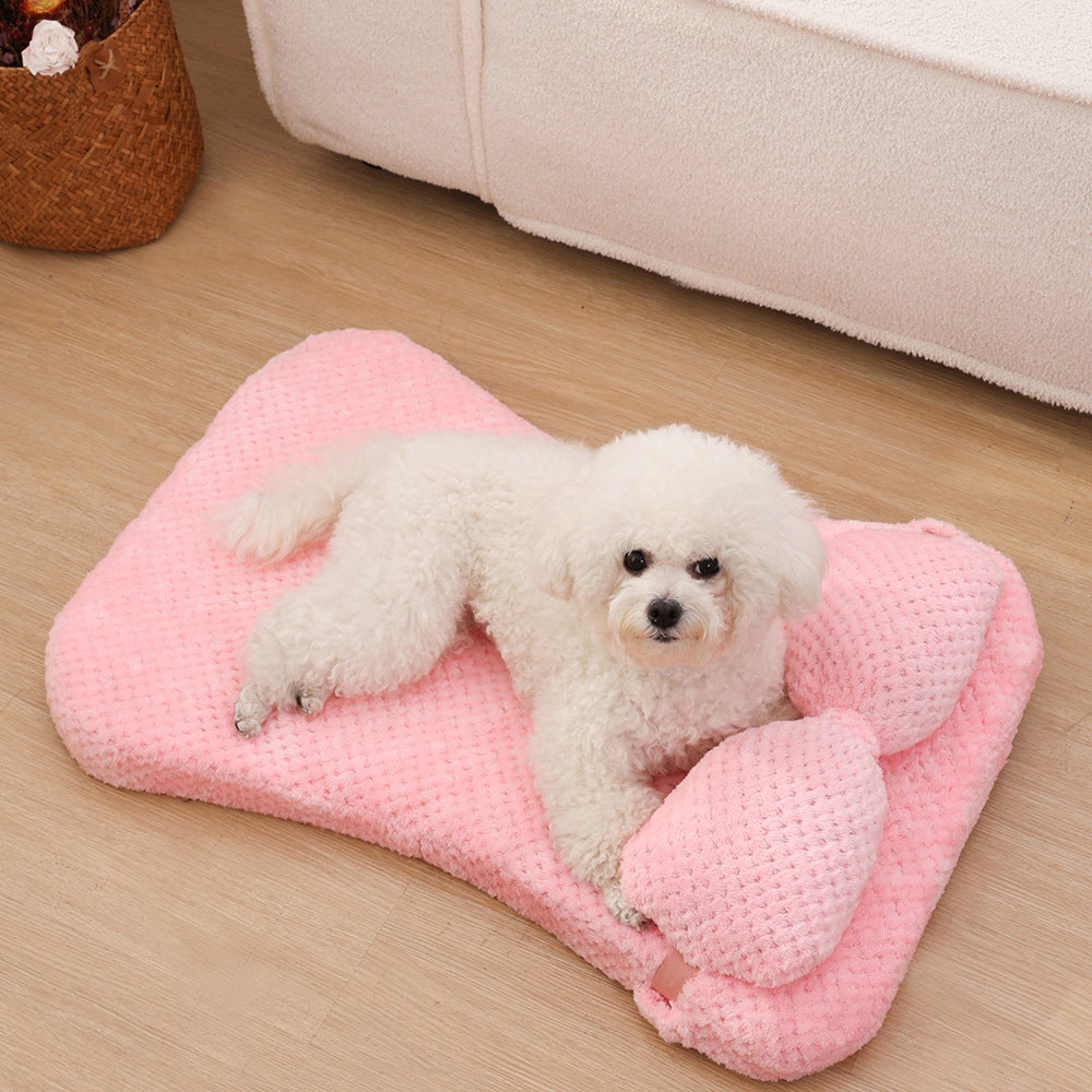 KFX-6965181 Calming Soft Plush Pet Bed Mat with Pillow for Dogs and Cats - Large Size