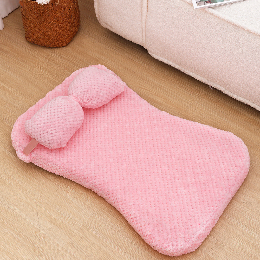 KFX-6965181 Calming Soft Plush Pet Bed Mat with Pillow for Dogs and Cats - Large Size