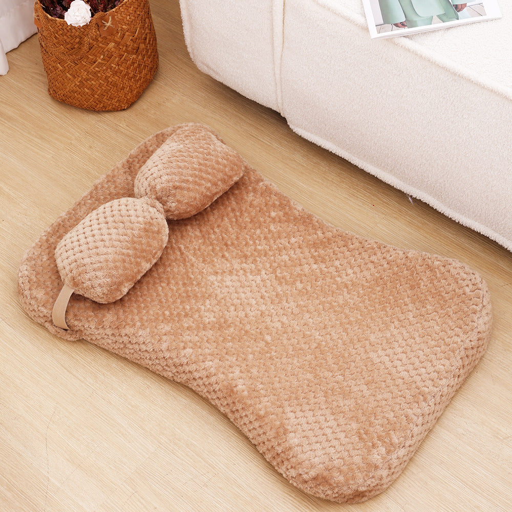 KFX-6965181 Calming Soft Plush Pet Bed Mat with Pillow for Dogs and Cats - Large Size
