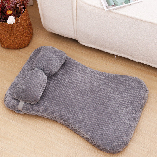 KFX-6965181 Calming Soft Plush Pet Bed Mat with Pillow for Dogs and Cats - Large Size