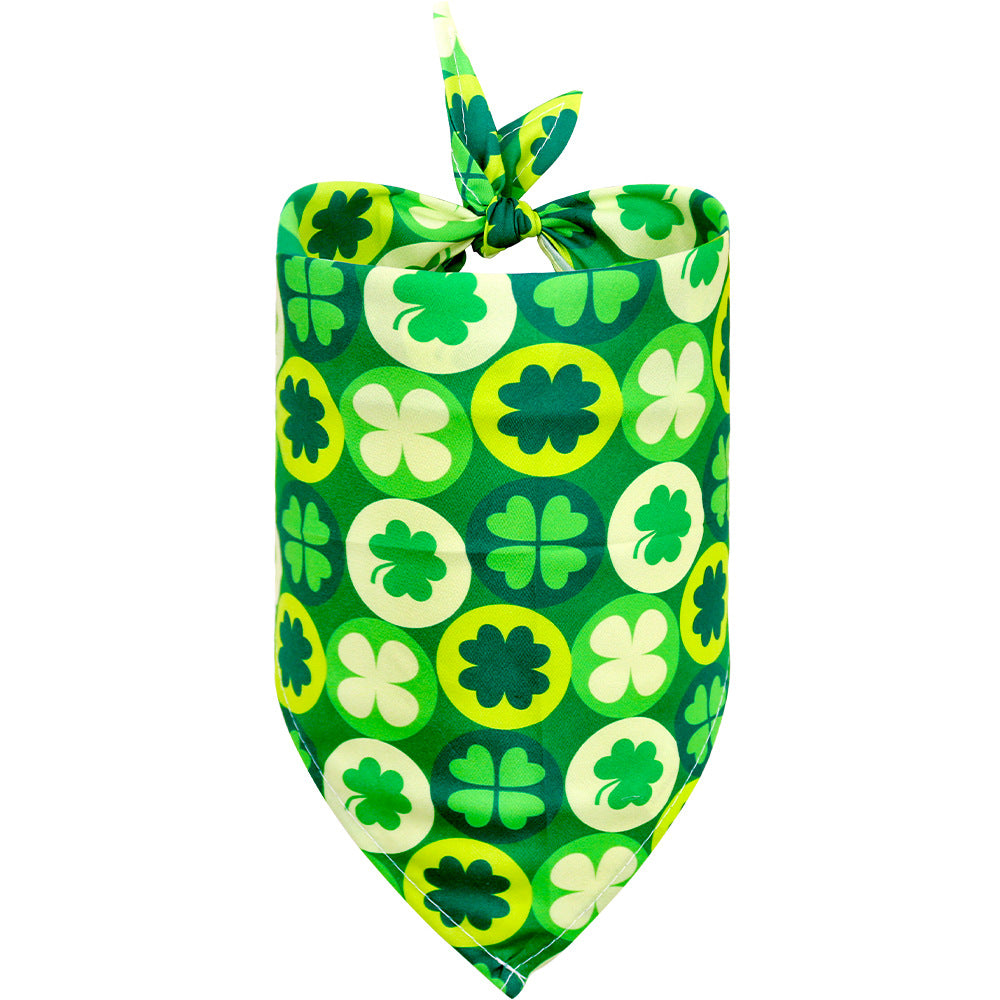 KFX-6965693 Lucky Clover Triangle Dog Scarf for Pets - Stylish Polyester Accessory in Various Patterns and Sizes