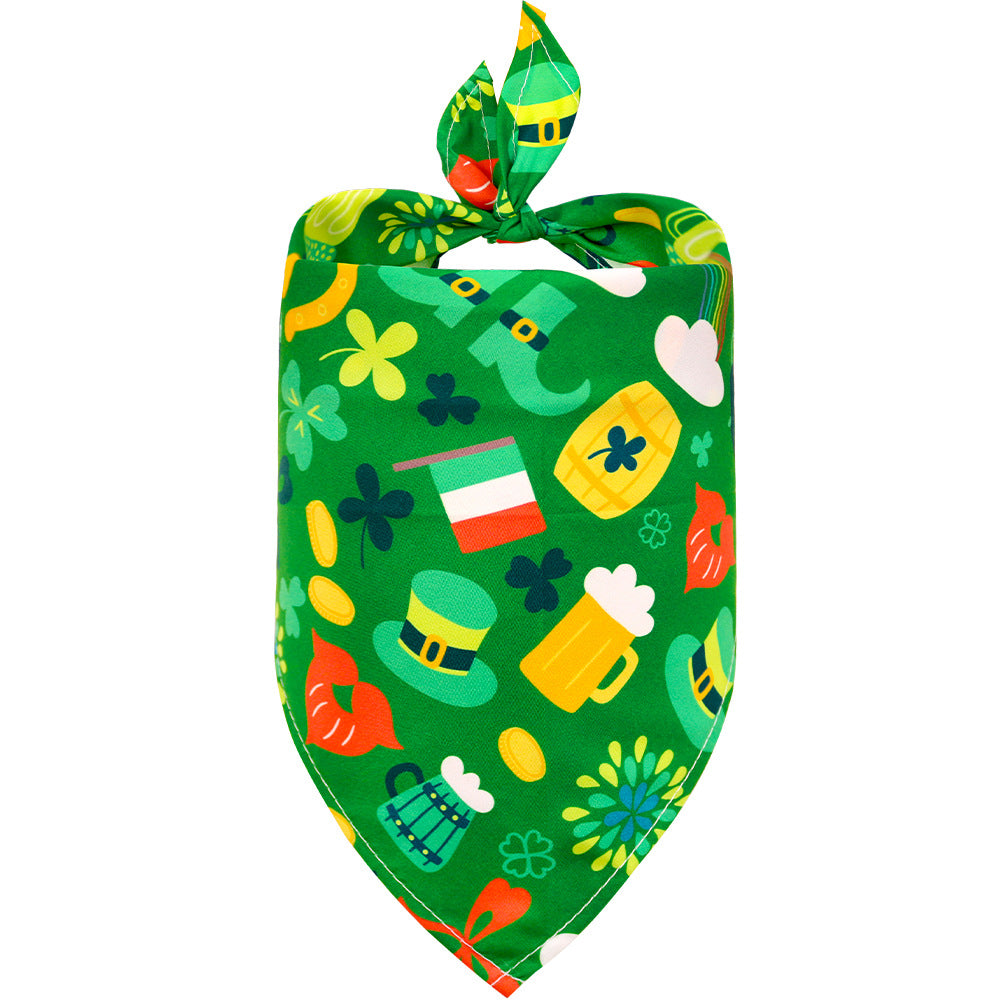 KFX-6965693 Lucky Clover Triangle Dog Scarf for Pets - Stylish Polyester Accessory in Various Patterns and Sizes