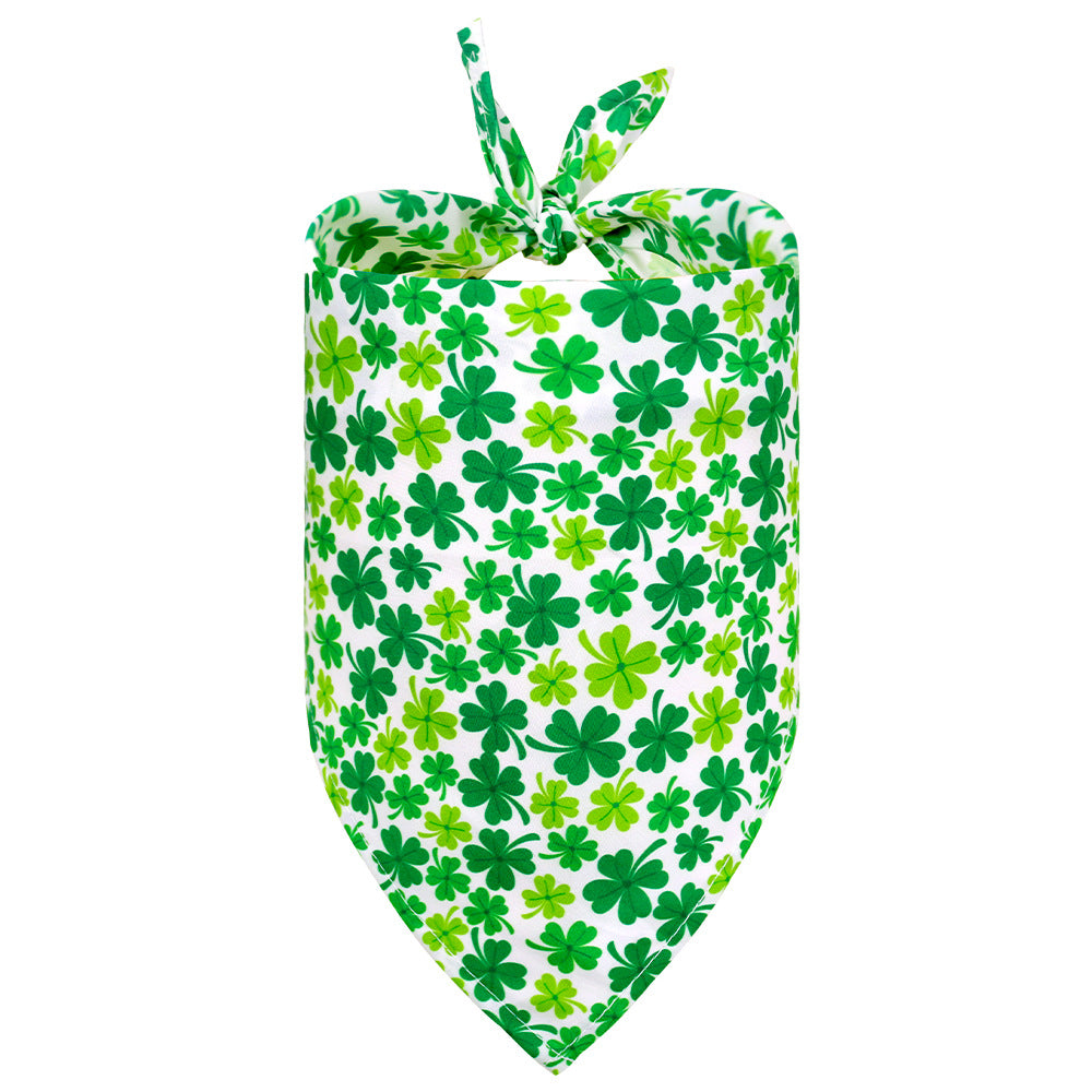 KFX-6965693 Lucky Clover Triangle Dog Scarf for Pets - Stylish Polyester Accessory in Various Patterns and Sizes