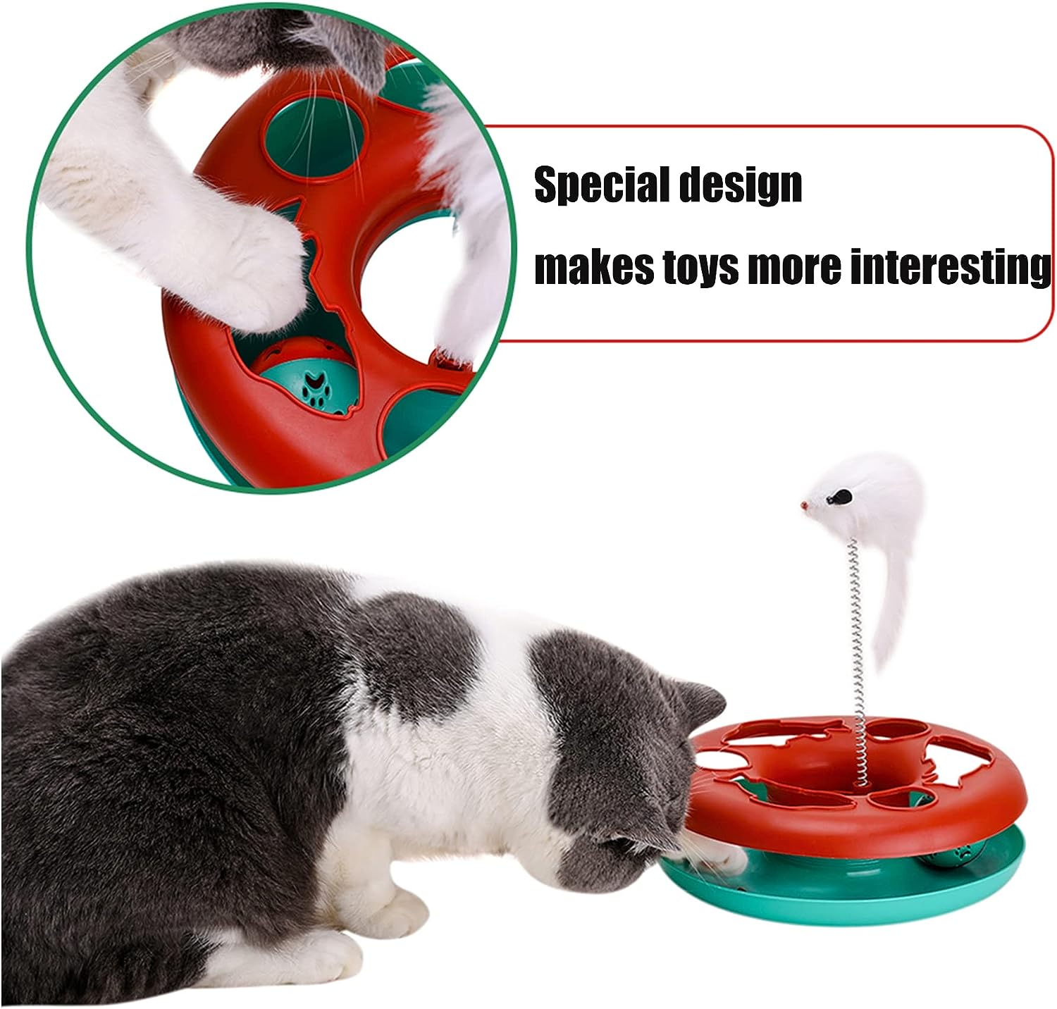 KFX-6966589 Interactive Cat Toy Tower with Tracks, Teaser Mouse, and Exercise Balls for Indoor Cats