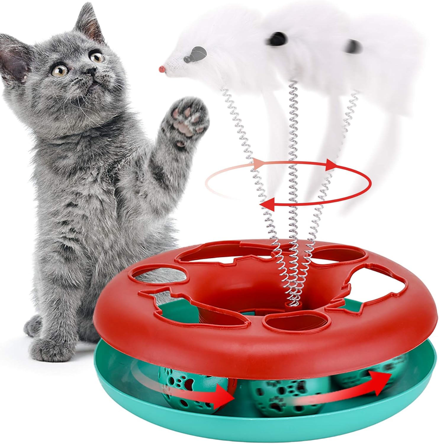 KFX-6966589 Interactive Cat Toy Tower with Tracks, Teaser Mouse, and Exercise Balls for Indoor Cats