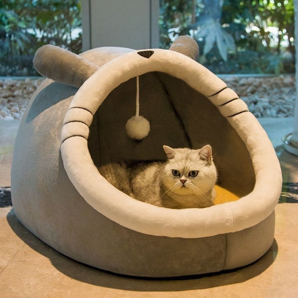 KFX-6967357 Cozy Semi-Enclosed Cat Villa - Soft Sponge Nest in Multiple Sizes