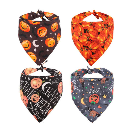 KFX-6967485 Double-Sided Halloween Dog Bandana with Pumpkin Design - Cartoon Triangle Scarf for All Seasons