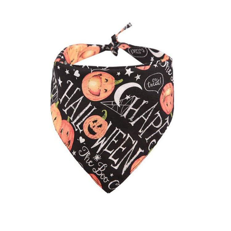 KFX-6967485 Double-Sided Halloween Dog Bandana with Pumpkin Design - Cartoon Triangle Scarf for All Seasons