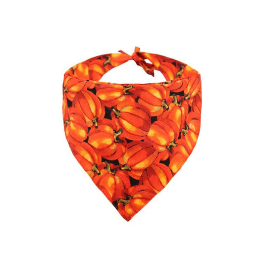 KFX-6967485 Double-Sided Halloween Dog Bandana with Pumpkin Design - Cartoon Triangle Scarf for All Seasons