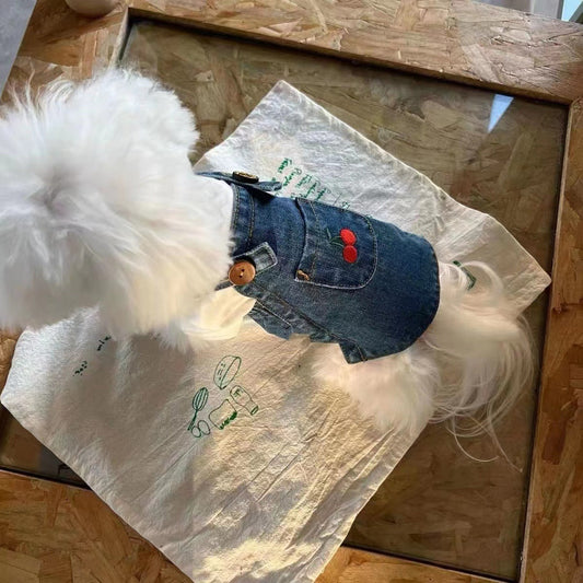 KFX-6967869 Cherry Denim Skirt for Small Dogs and Cats - Lightweight and Stylish Pet Clothing for Spring and Summer