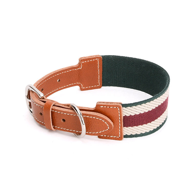 KFX-6968893 Woven Adjustable Pet Collar in Retro Stripes - Cowhide - Sizes S to XL