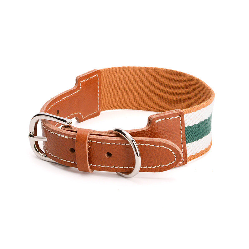 KFX-6968893 Woven Adjustable Pet Collar in Retro Stripes - Cowhide - Sizes S to XL