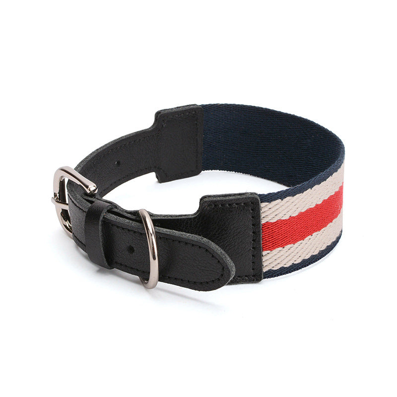 KFX-6968893 Woven Adjustable Pet Collar in Retro Stripes - Cowhide - Sizes S to XL
