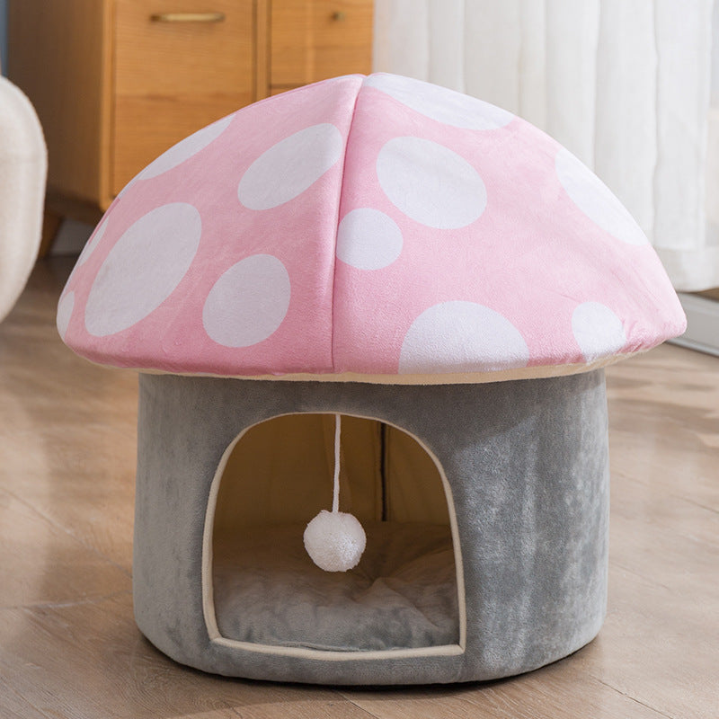 KFX-6969149 Cartoon Mushroom Removable and Washable Soft Pet Bed in Green and Pink