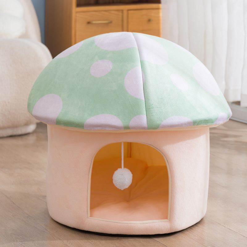 KFX-6969149 Cartoon Mushroom Removable and Washable Soft Pet Bed in Green and Pink