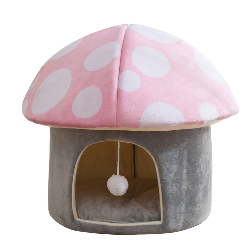 KFX-6969149 Cartoon Mushroom Removable and Washable Soft Pet Bed in Green and Pink