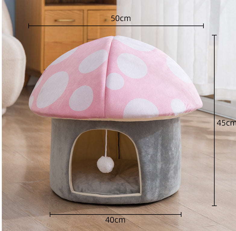 KFX-6969149 Cartoon Mushroom Removable and Washable Soft Pet Bed in Green and Pink