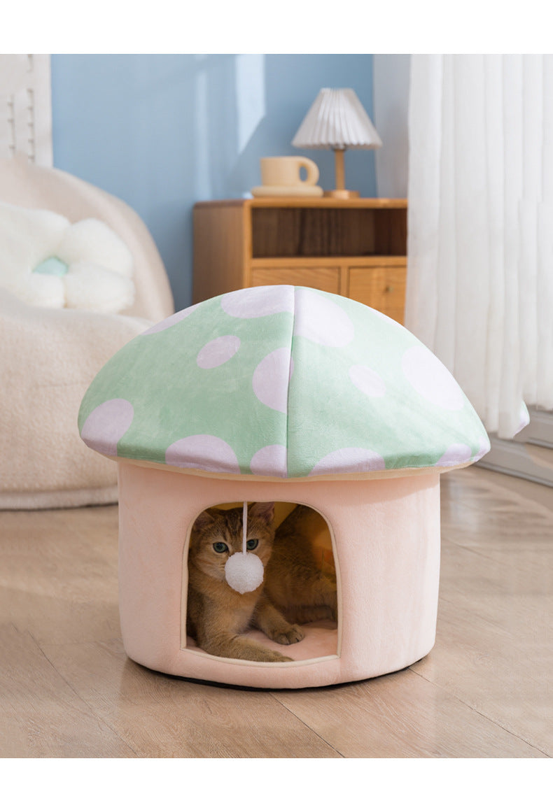 KFX-6969149 Cartoon Mushroom Removable and Washable Soft Pet Bed in Green and Pink