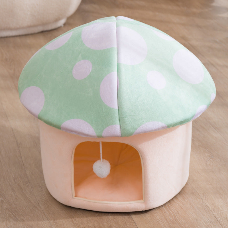 KFX-6969149 Cartoon Mushroom Removable and Washable Soft Pet Bed in Green and Pink