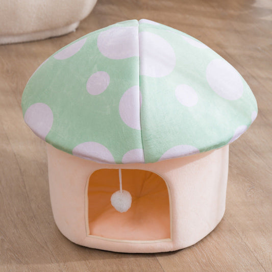 KFX-6969149 Cartoon Mushroom Removable and Washable Soft Pet Bed in Green and Pink
