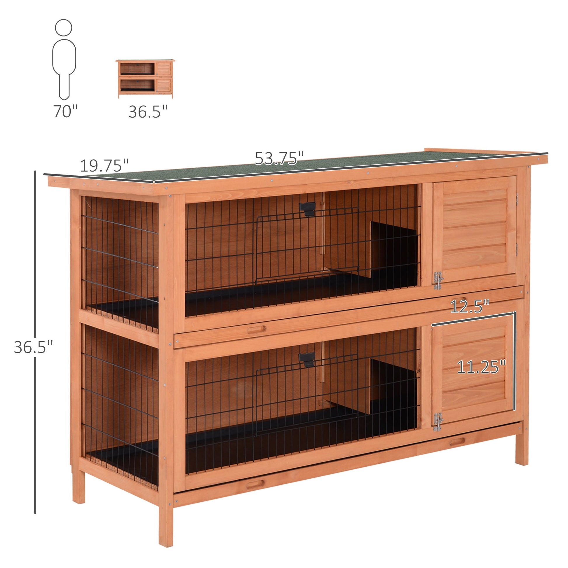 KFX-6972733 Large 2-Story Rabbit Hutch with Lockable Doors and Easy-Clean Trays for Small Animals