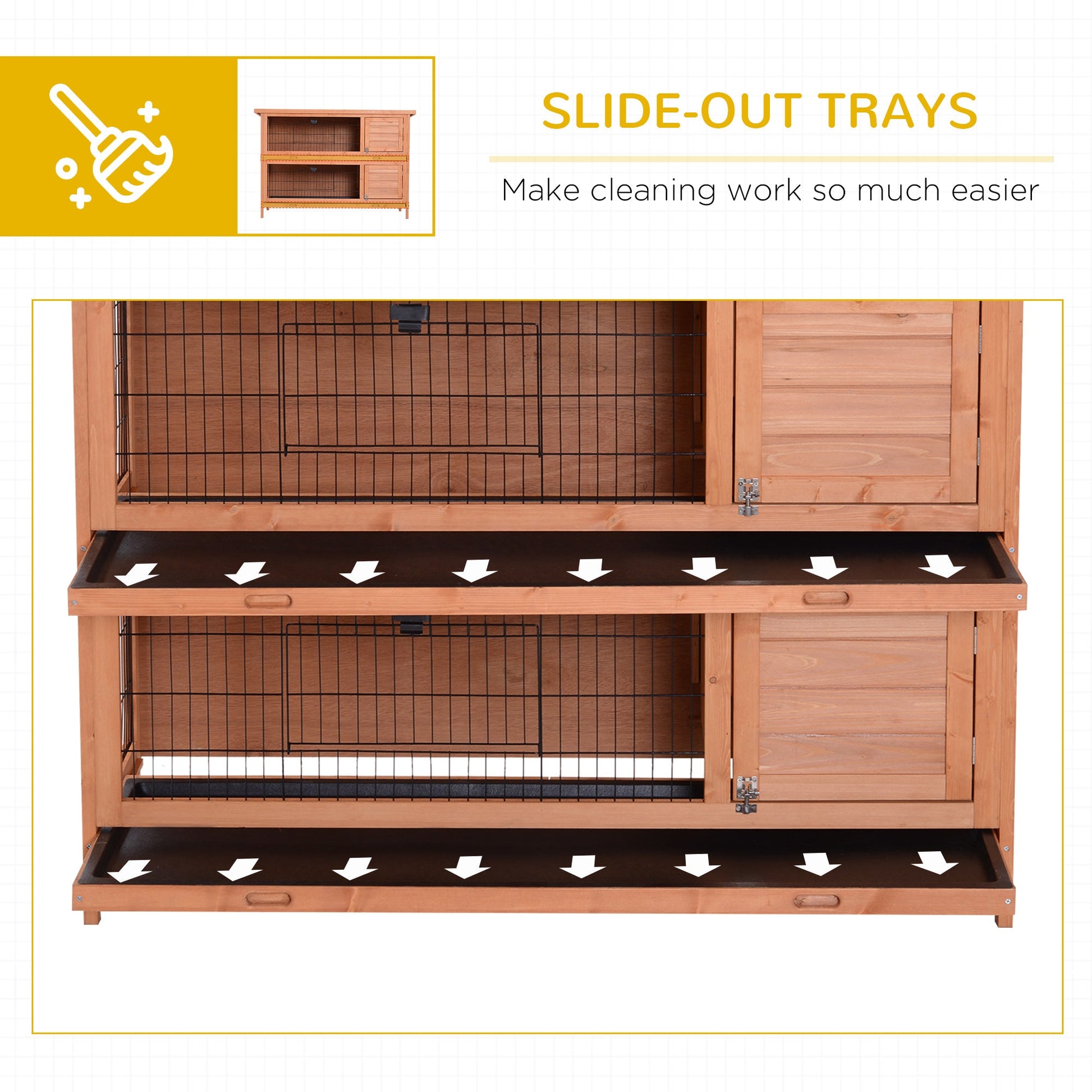 KFX-6972733 Large 2-Story Rabbit Hutch with Lockable Doors and Easy-Clean Trays for Small Animals