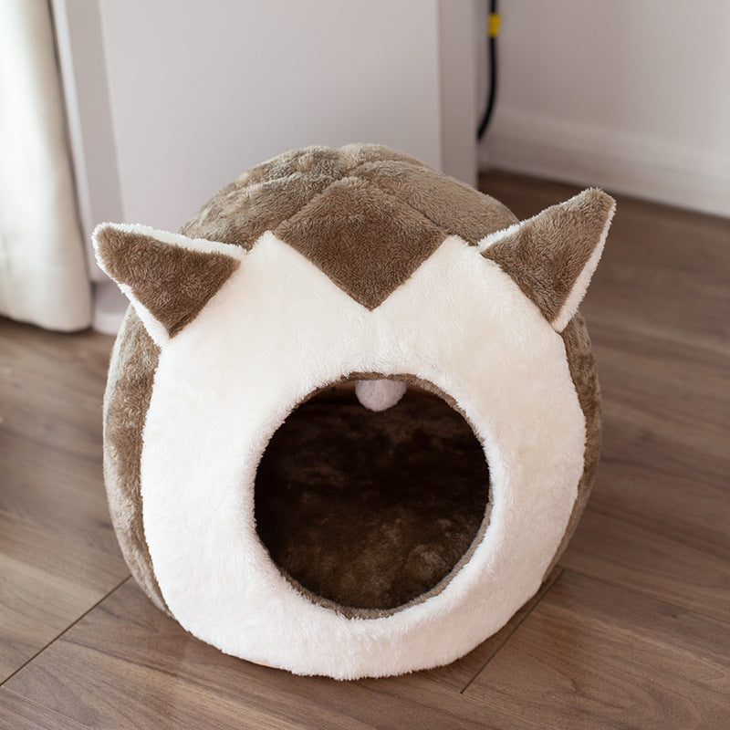 KFX-6973117 Removable and Washable Cartoon Cat House for Small Pets - Brown