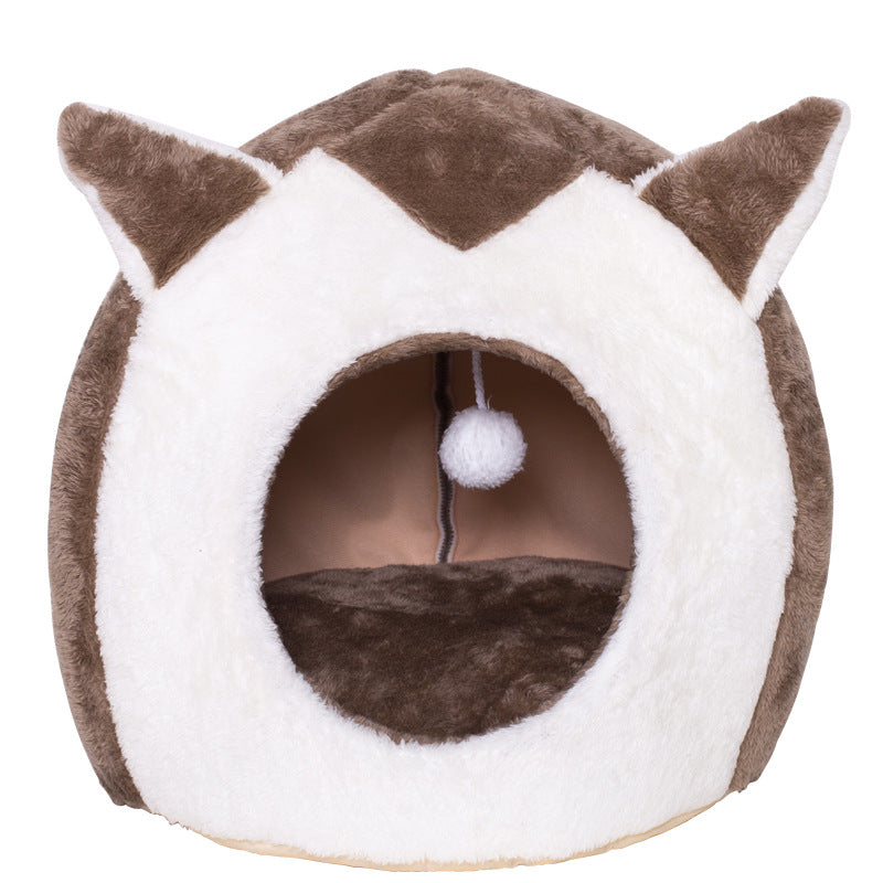 KFX-6973117 Removable and Washable Cartoon Cat House for Small Pets - Brown