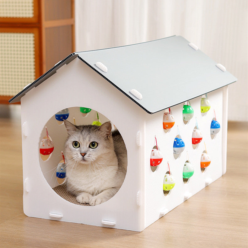 KFX-6974141 Cat Scratch Board with Integrated Nest and Toy Tunnel for Playful Cats